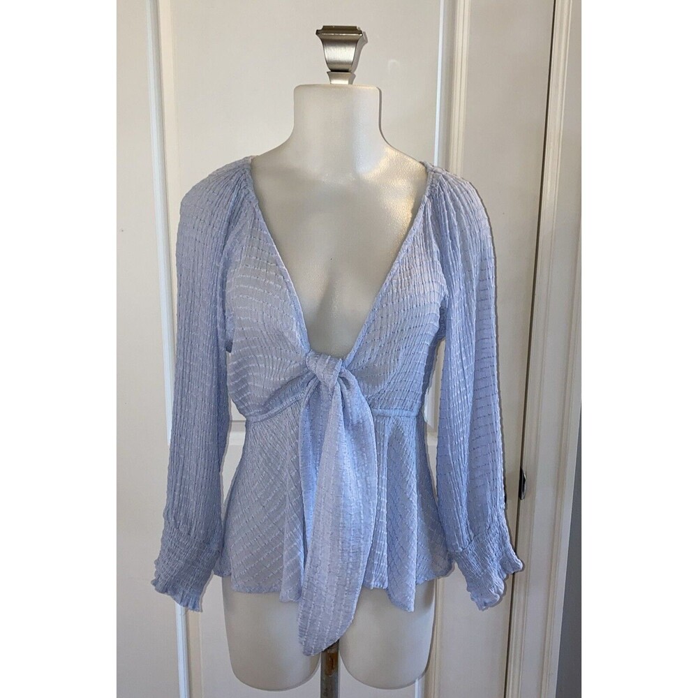 FLAWLESS By ANTHROPOLOGIE Size S Puff Long Sleeve Tie Babydoll Y2K Light Blue